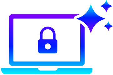 Generative AI Sparkle Secure Laptop Icon with Lock on Screen and Magic Glow