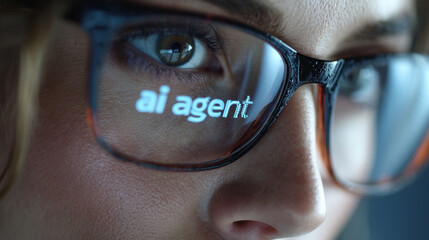 Woman analyzing futuristic AI data interface