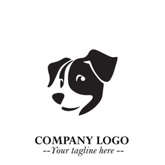 Cute Head of Dog Logo Symbol in Black on White Background with Modern Minimalist Design
