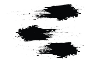 three horizontal black dry brush strokes on white background showcasing textured hand-drawn lines for abstract design, artistic emphasis, grunge overlays, or creative visual composition