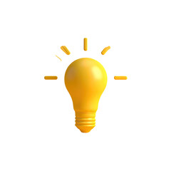 3D yellow light bulb shining on black