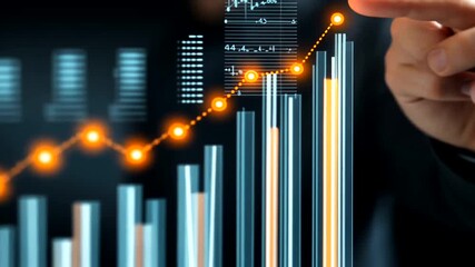 Business professional analyzing financial data with hand on digital graph interface - Powered by Adobe