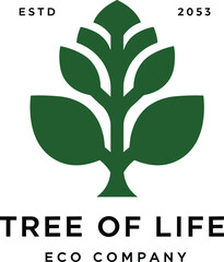 Eco friendly tree of life logo design, sustainable nature emblem, green organic brand identity, environmental company symbol, renewable energy concept, natural growth illustration
