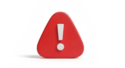 Red warning sign triangle shape, white exclamation point, 3D rendering