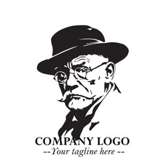 Intelligent Head of Professor Logo Symbol in Black on White Background with Modern Minimalist Design