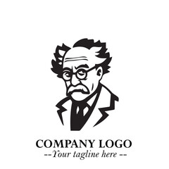 Intelligent Head of Professor Logo Symbol in Black on White Background with Modern Minimalist Design