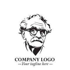 Intelligent Head of Professor Logo Symbol in Black on White Background with Modern Minimalist Design