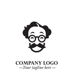 Intelligent Head of Professor Logo Symbol in Black on White Background with Modern Minimalist Design