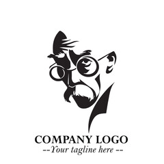 Intelligent Head of Professor Logo Symbol in Black on White Background with Modern Minimalist Design