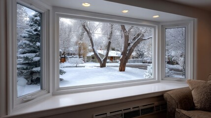 Winter Window View Stock Photo - Cozy Home & Snowy Landscape