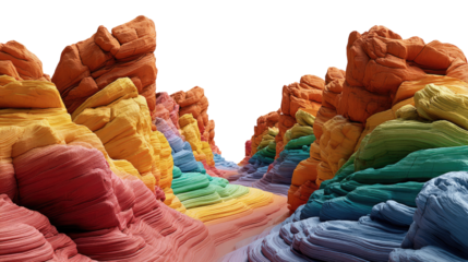 Rainbow Mountain's Colorful Canvas: A striking landscape features a path of multicolored rock formations, showcasing the vibrant hues of nature's artistry.