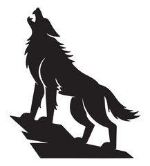 Silhouette of a howling wolf on a rock vector illustration for logo design isolated on white background