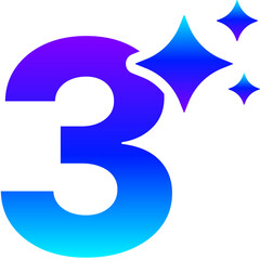 Generative AI Sparkle Number Three Icon with Magic Glow for Counting
