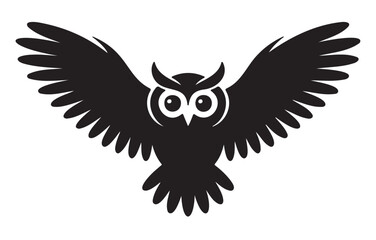 Stylized owl with open wings black silhouette vector illustration isolated on white background