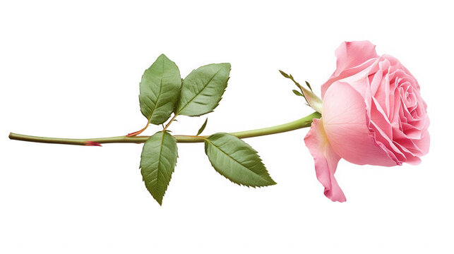 Elegant pink rose lying horizontally against a stark black studio background today on transparent background