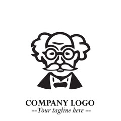 Intelligent Head of Professor Logo Symbol in Black on White Background with Modern Minimalist Design