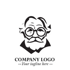 Intelligent Head of Professor Logo Symbol in Black on White Background with Modern Minimalist Design