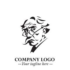 Intelligent Head of Professor Logo Symbol in Black on White Background with Modern Minimalist Design