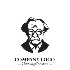 Intelligent Head of Professor Logo Symbol in Black on White Background with Modern Minimalist Design