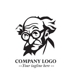 Intelligent Head of Professor Logo Symbol in Black on White Background with Modern Minimalist Design