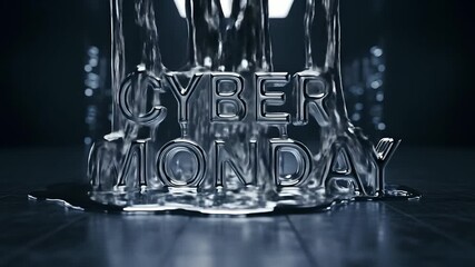 Cyber Monday chrome text with liquid flowing, for online sales promotion. Modern digital advertising, holiday sale campaigns, e-commerce marketing, technology retail. - Powered by Adobe