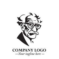 Intelligent Head of Professor Logo Symbol in Black on White Background with Modern Minimalist Design