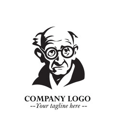 Intelligent Head of Professor Logo Symbol in Black on White Background with Modern Minimalist Design