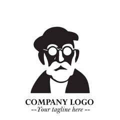 Intelligent Head of Professor Logo Symbol in Black on White Background with Modern Minimalist Design