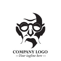 Intelligent Head of Professor Logo Symbol in Black on White Background with Modern Minimalist Design