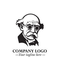 Intelligent Head of Professor Logo Symbol in Black on White Background with Modern Minimalist Design