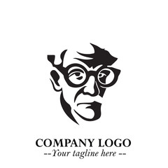 Intelligent Head of Professor Logo Symbol in Black on White Background with Modern Minimalist Design