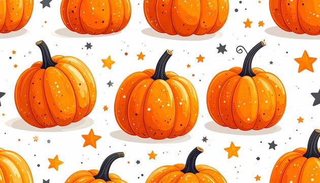 Pumpkin and Stars Seamless Pattern Flat Minimal Illustration