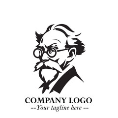 Intelligent Head of Professor Logo Symbol in Black on White Background with Modern Minimalist Design