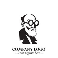 Intelligent Head of Professor Logo Symbol in Black on White Background with Modern Minimalist Design