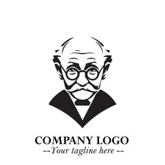 Intelligent Head of Professor Logo Symbol in Black on White Background with Modern Minimalist Design