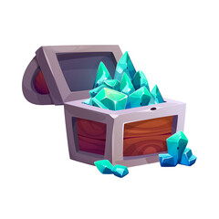 Treasure chest full of glowing magic crystals.