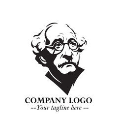 Intelligent Head of Professor Logo Symbol in Black on White Background with Modern Minimalist Design