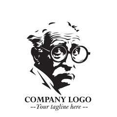 Intelligent Head of Professor Logo Symbol in Black on White Background with Modern Minimalist Design