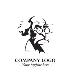 Intelligent Head of Professor Logo Symbol in Black on White Background with Modern Minimalist Design