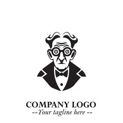 Intelligent Head of Professor Logo Symbol in Black on White Background with Modern Minimalist Design