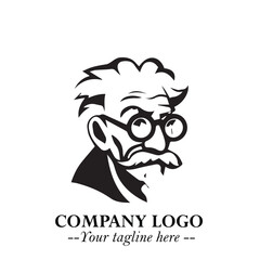 Intelligent Head of Professor Logo Symbol in Black on White Background with Modern Minimalist Design