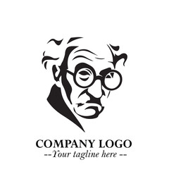 Intelligent Head of Professor Logo Symbol in Black on White Background with Modern Minimalist Design