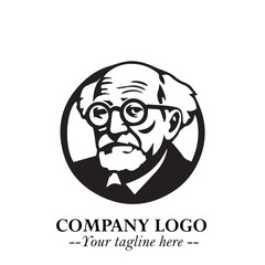 Intelligent Head of Professor Logo Symbol in Black on White Background with Modern Minimalist Design