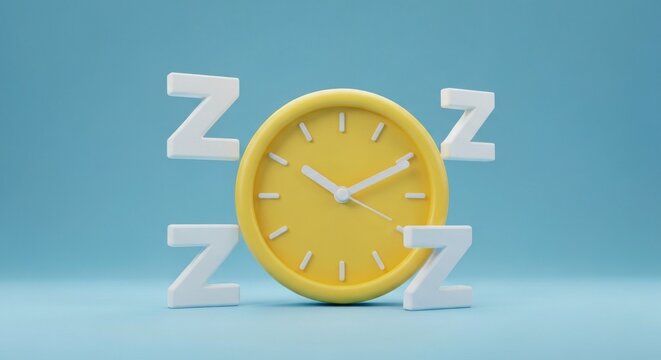 Yellow clock surrounded by "Z" letters on a blue background - Powered by Adobe