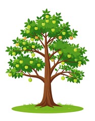 Cartoon illustration of a tall tree with green foliage and green apples