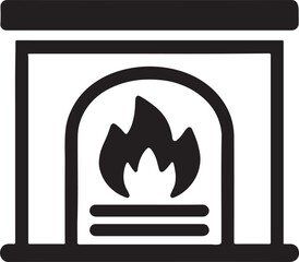 Hygge fireplace glyph with flames and glowing hearth lines, symbolizing cozy warmth.