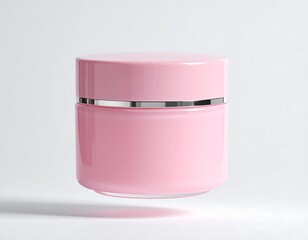 Close-up of a pink jar with silver band, floating