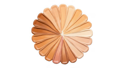 Assorted makeup foundation shades arranged in a circular pattern isolated on transparent background