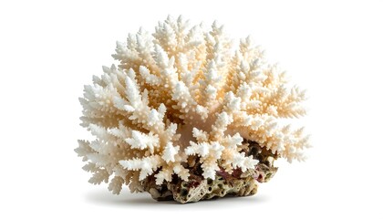 Close-up studio shot of bleached, branching coral specimen