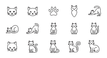 Naklejka premium Cute black and white cat line art collection set icon